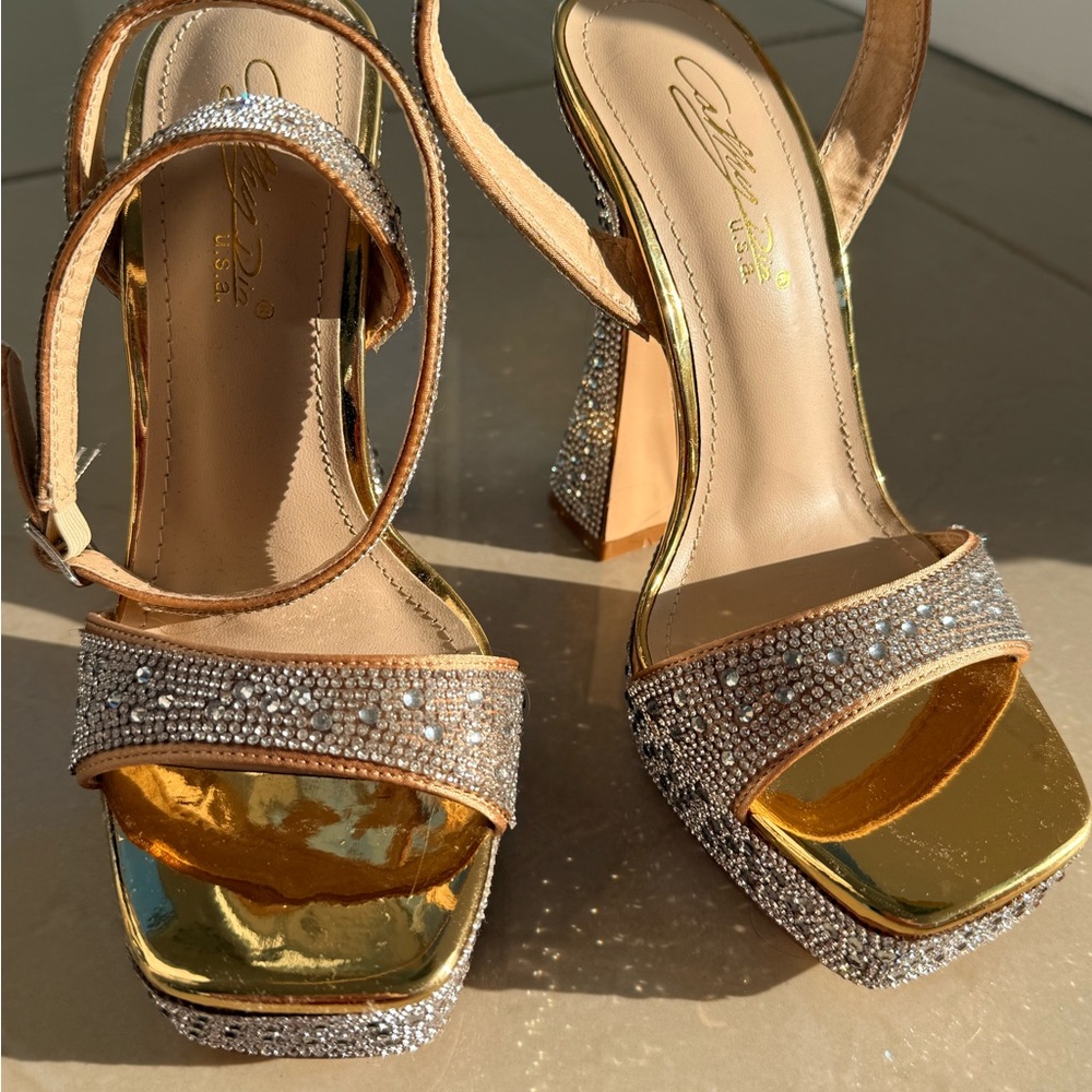 Pleaser Gold and Silver Rhinestone Heels